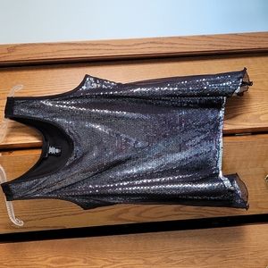 Apostrophe Silver Sequin Front Tank Mesh Overlay SZ XL